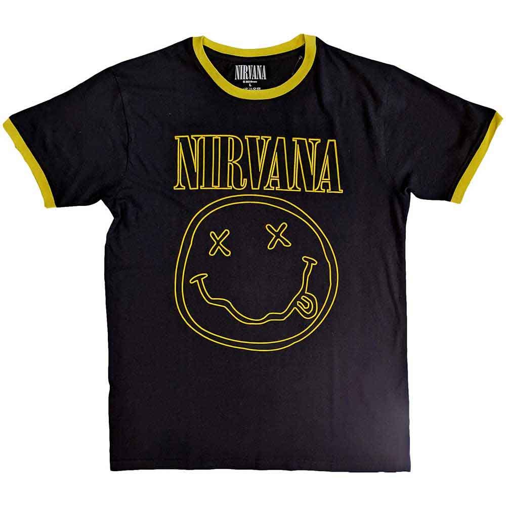 【予約商品】 NIRVANA ニルヴァーナ - Outline Happy Face / Black / リンガー / Tシャツ / メンズ - PGS